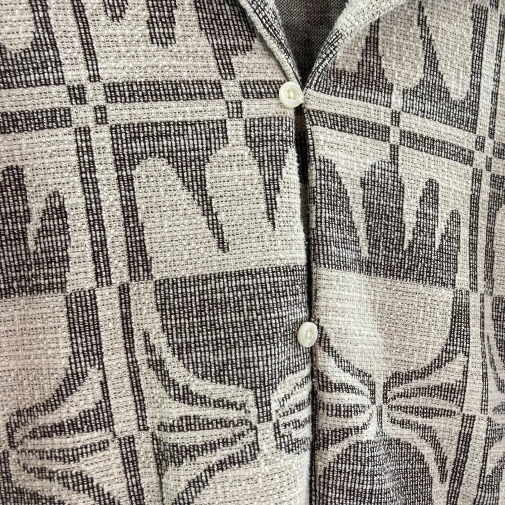 ZARA‎ Textured Woven Shirt Abstract Geometric Pattern Short Sleeve Button Down